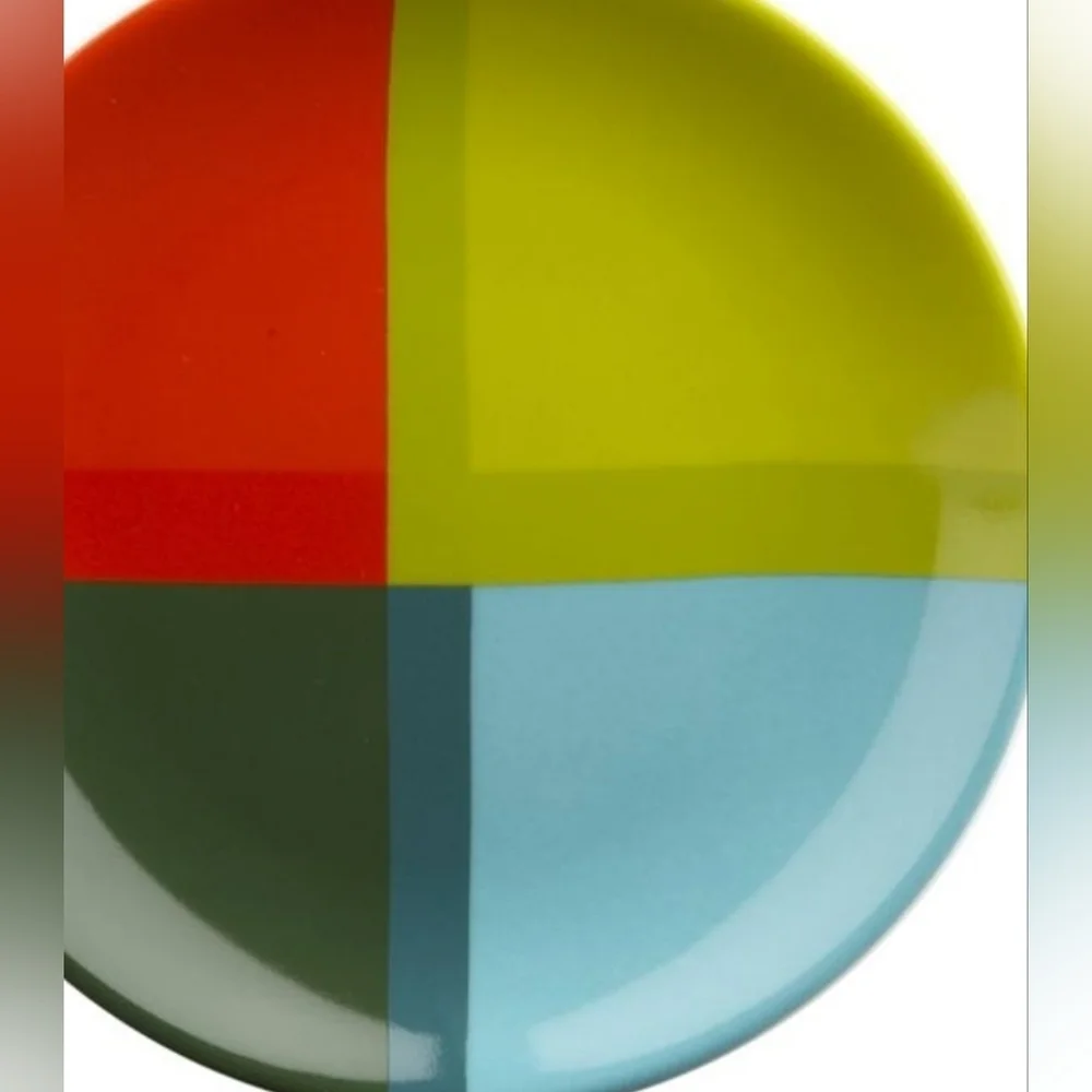 CB2 Crate & Barrel Plates (2) Appetizer Color-Block Mid Century Modern Style NEW
